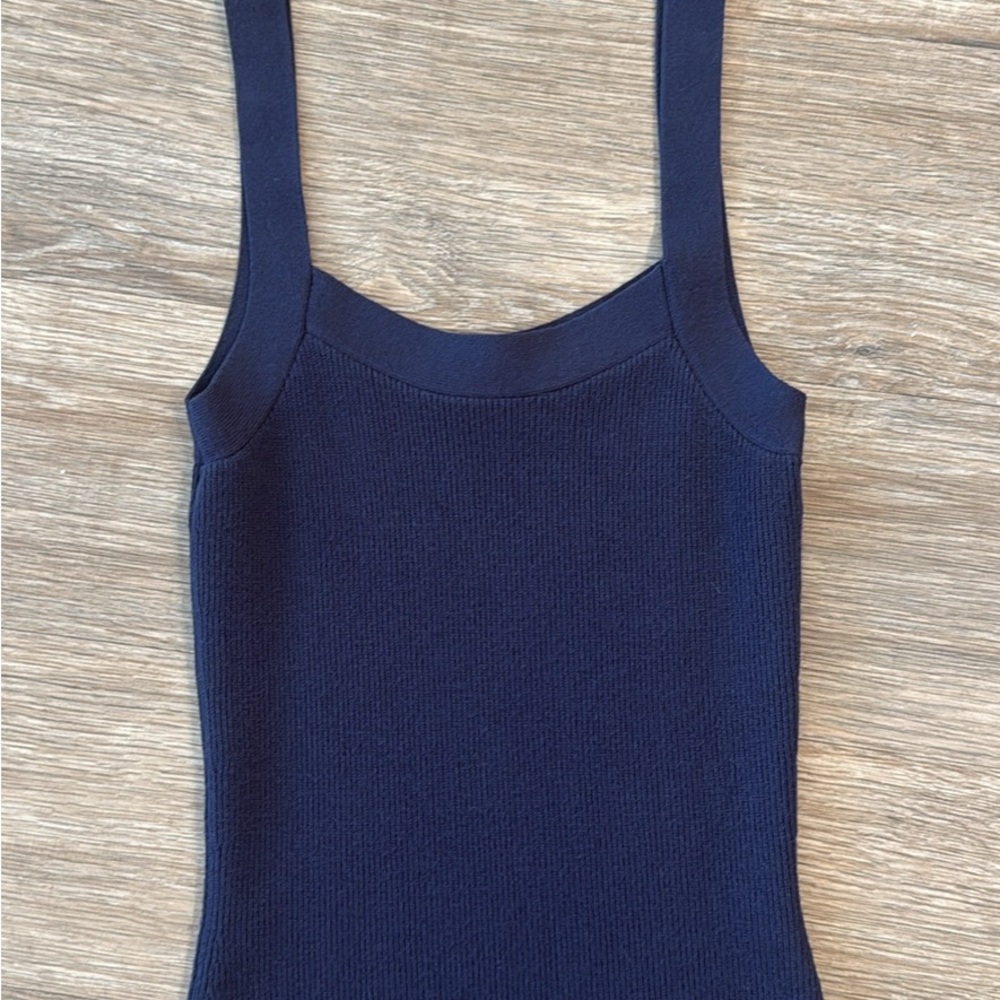 Babaton XS Dress Navy Blue Slit Side Midi Aritzia Ribbed